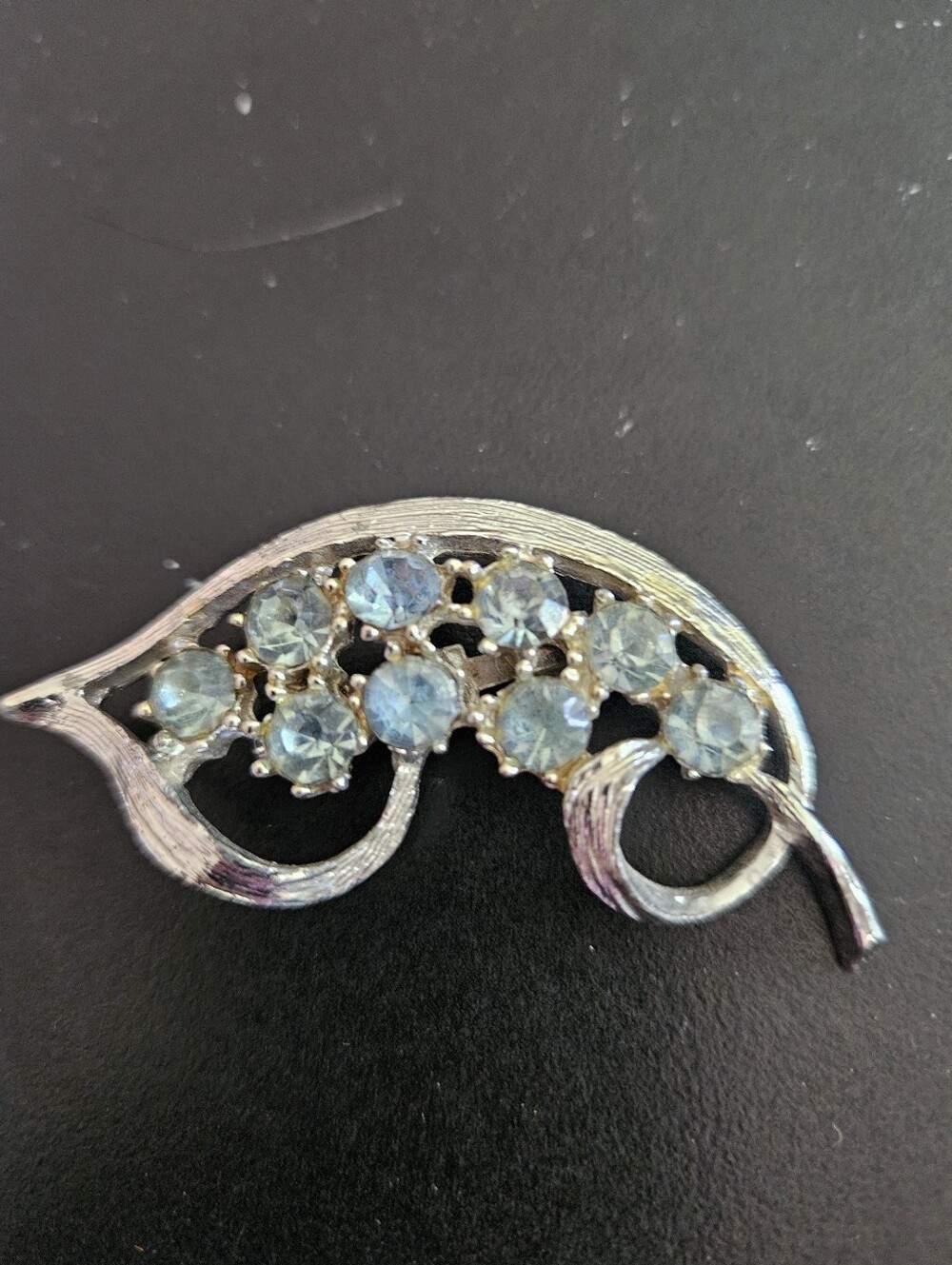 Silver-Tone Blue Crystal Leaf Brooch - Women Jewelry
